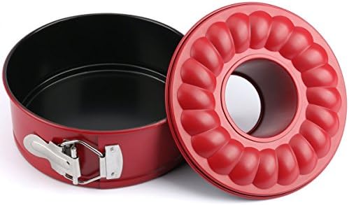 7 inch Baking Springform Non stick Cake Tin Leakproof Cake Pan with 2 removable bottoms Red