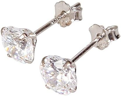925 Sterling Silver Diamond Cut Cubic Zirconia Stud Earrings 6mm Clear Stones (Clear 6mm)