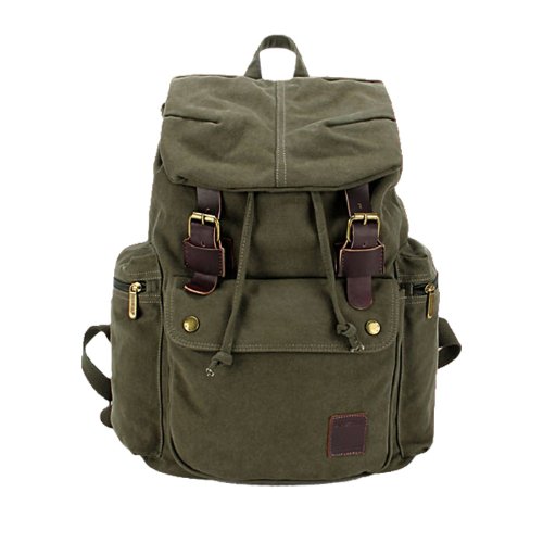 BACTIM Women's men's Outdoor Leisure Vintage Canvas Backpack With Top Handle Rucksack school bag Satchel Hiking bag Student Schoolbag (Green)