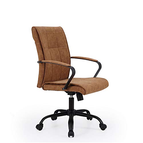 Adec - Colonial, chaise de bureau, Fauteuil de bureau avec finition en simil cuir Camel Cuir - Noir, mesures: 66 cm (largeur) x 93 cm - 107 cm (hauteur) x 66 cm (profondeur)