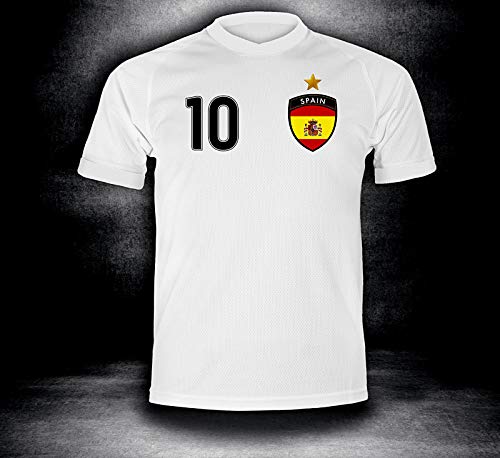 ElevenSports Spanien Trikot 2018 mit GRATIS Wunschname + Nummer im EM WM Weiss Typ #ES1t – Geschenke für Kinder Erw. Jungen Baby Fußball T-Shirt Bedrucken Espana