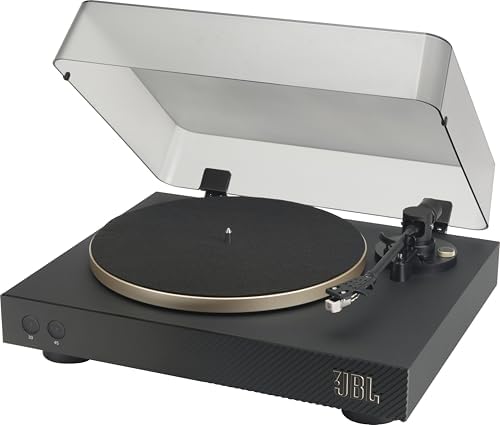JBL Spinner BT, Giradischi Bluetooth con AptX-HD, Portatestina Rimovibile, Piatto in Alluminio con Trasmissione a Cinghia, Cartuccia Preinstallata con Magnete Mobile di Alta Qualità, Nero e Oro