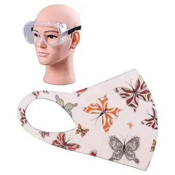 Zureni Combo of 1 Piece Goggle & ORFRM05 Reusable Female Face Mask for Girls & Women Multilayer Washable Stretchable Breathable Protective Nose Mouth Cover (1 Pc)