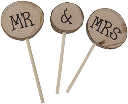 Dasuke Wooden Round Mr &amp; Mrs Shabby Chic Rustic Wedding Cake Topper Pick Decoration