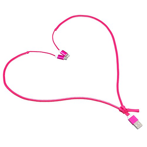Alxcio 2 in 1 USB Kabel Daten Synchronisierungs Ladekabel High Speed für iPhone SE 6 6S Plus 5 5S 5C Samsung S6 Edge, S6 Edge Plus S7 Edge S7 Edge Plus und andere Android-Handy (Zipper Designed Splitter Draht Charging) Hot Pink