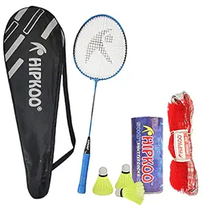 Hipkoo Sports Turbo HR 11 Aluminum Badminton Racquets Set | 1 Wide Body Rackets with Cover, 3 Shuttlecocks and Net | Ideal for Beginner | Lightweight & Sturdy (Set of 1)