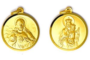 CATHOLIC GIFT SHOP LTD Scapular Medal Gold - Sacred Heart of Jesus & Our Lady of Mount Carmel Catholic Medals + Prayer Card.