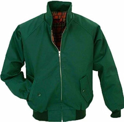 New Adults British Made Harrington Jacket Coat Bomber Classic 1970's Vintage Retro Mod Skin Scooter Tartan Lining Bottle Green L