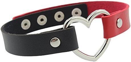MOONPOP Love Heart PU Leather Choker Necklace Women Girls Vintage Punk Goth Choker Collar Chain Red+Black