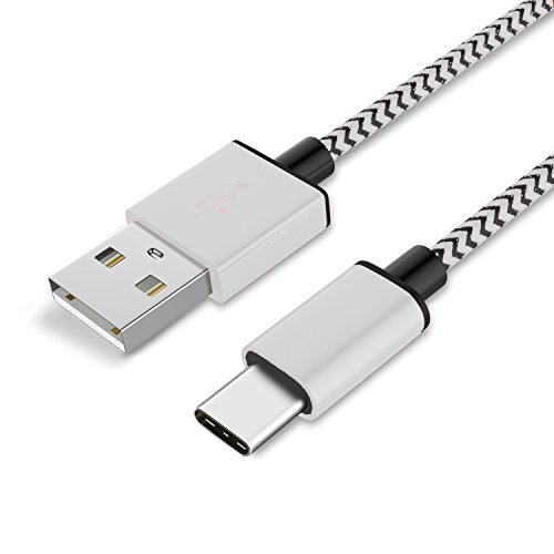 Original COVERLOUNGE – Nylon USB Typ C Kabel [3-Pack] / Datenkabel / Ladekabel [2.1 A] für alle Samsung Smartphones mit USB Typ C Anschluss | Farbe: Weiß / Silber | Länge: 1 Meter / 1m - 3