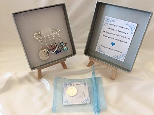 Irish Scottish &amp; Welsh Bridal garter charm pin, wedding gift, something old, something new, something borrowed, something blue &amp; a lucky sixpence for her shoe.