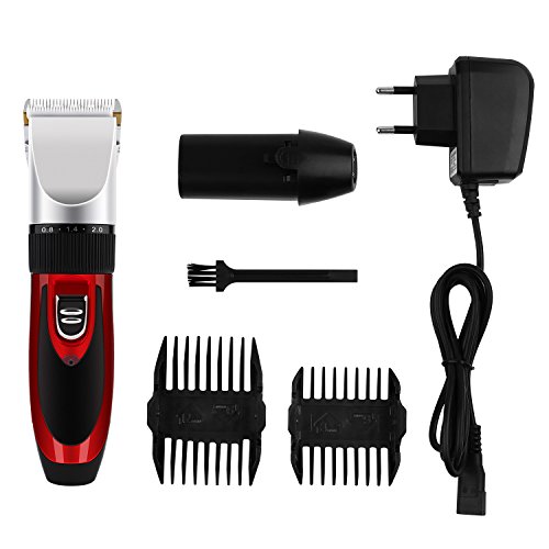 MVpower Cortapelo Recargable Inalámbrico de Cerámica Profesional con 2 peines, Para Pelo Bigote Barba Corta, Color Rojo