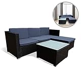 Poly Rattan Gartenmöbel Set - Die Garnitur besteht aus Sofa, Eckstuhl,Hocker ,Tisch und Anthrazit Sitzkissen.Farbe des Polyrattans: Schwarz.Maße der Sofa: 124 × 66 × 62 cm,Maße der Eckstuhl: 66 × 66 × 62 cm,Maße der Hocker: 66 × 66 × 34 cm,Maße der Tisch: 58 × 58 × 37 cm, mit 5 cm dicke komfortable Sitzkissen,Dicke der Glasplatte: 5 mm