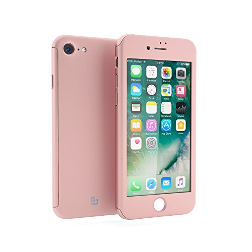 New 3 in 1 Hybrid 360 Degree Front Back Shockproof Case Hard Cover with Tempered Glass Protector [Not Reveal Apple Logo] For Apple iPhone 6/6s 7 7 Plus (iPhone 6/6s, Rose Gold)
