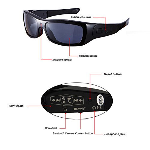 DCCN Kamera Brille Spy Brille Spionage Brillen cam polarisierte Sonnenbrille mit Kamera UV400 Stereo Bluetooth Headset Kopfhörer für iPhone /Android Handy für Radfahren Motorad Bike - 2
