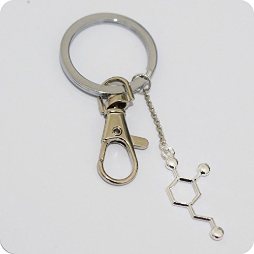 Preisvergleich Produktbild Silber Dopamin Molekül Schlüsselanhänger, Chemie Schlüsselanhänger, Hormon Dopamin, Biochemie Molekül Love Signal Schlüsselanhänger Biologie Jewelry Schlüsselanhänger von xiaoaose