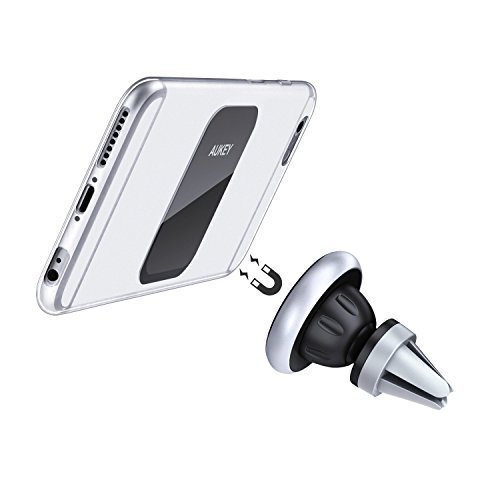 AUKEY HD-C12 Supporto Auto Smartphone Magnetico 360 Gradi in Alluminio Porta Cellulare Auto Universale per iPhone 7 / 7 plus / 6 / 6 plus / 5 / 5S, Samsung Note 8 / Galaxy S8 / S6 / Edge S6 / S5 / S4 / S3, Sony, Nexus, LG, HUAWEI, HTC ecc. Argento