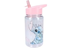 My sweety pop - Plastikowa butelka na napoje dla dzieci - przedszkole - szkoła - wakacje - posiłek - 12 cm - 450 ml - Nawodnienie - Pomysł na prezent (Stitch - przezroczysta/różowy)