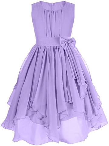 WAWALI Chiffon Flower Girls Wedding Party Dresses Ball Gowns 3 Lilac