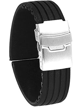 wasserdicht Uhrenarmband - SODIAL(R) 24mm wasserdicht Streifen Muster Silikon Uhrenarmband Strap(Schwarz)