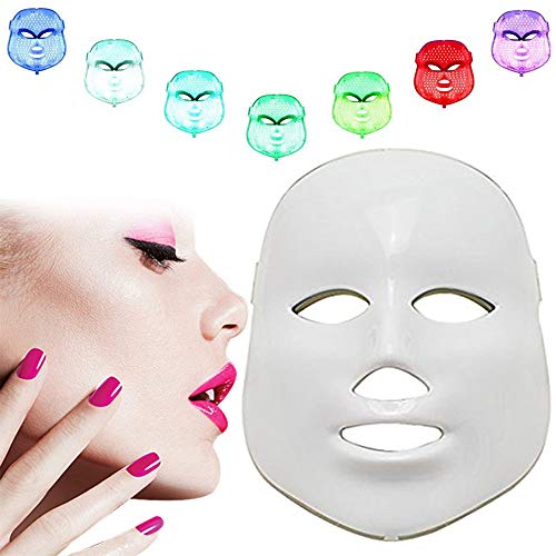 Chucalyn 7 Colore LED Maschera facciale, Dispositivo di Cura della Pelle del Viso, Luce Fredda Strumento elettronico di Bellezza per la casa