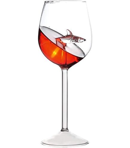 Lot De 2 Verres à Vin Rouge Avec Requin à L'Intérieur - Flûtes En Cristal - Cadeau Original Pour Adultes