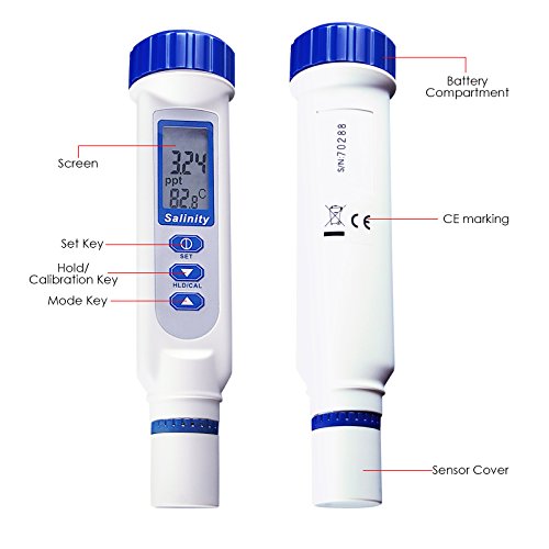 Digitale Salinensalz Wasserqualität Meter Tester Checker Wasser Pool und Koi Fisch Teich, Hydroponik, Gartenarbeit, Aquarien mit Temperatur 70ppt Wasserqualität Tester IP65 Wasserdichte Rate - 4