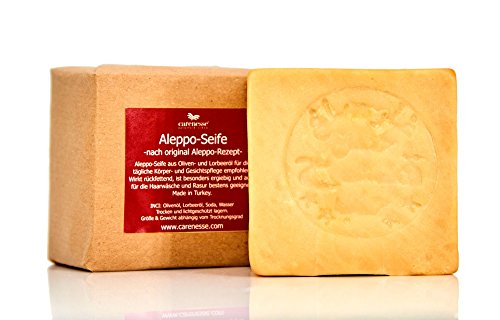 AMBER "Aleppo"-Seife Unisex Haare/Gesicht/Rasur ZUFRIEDENHEITSGARANTIE mit 60% Olivenöl und 40% Lorbeeröl, Vegan, umparfümiert & rückfettend, für unreine/trockene & Mischhaut und Körper, traditionelle Naturkosmetik original Handgeschnitten, Naturverpackt ohne Plastik