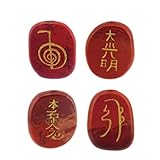Kingwin 4pcs Natural Engraved Red Jasper Gemestone Palm Stones Healing Crystals