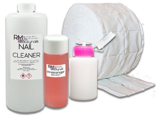 RM Beautynails 1000ml Nagel Cleaner 100ml Pinselreiniger 500 Zelletten Dispender Pumpflasche Set für Nageldesign