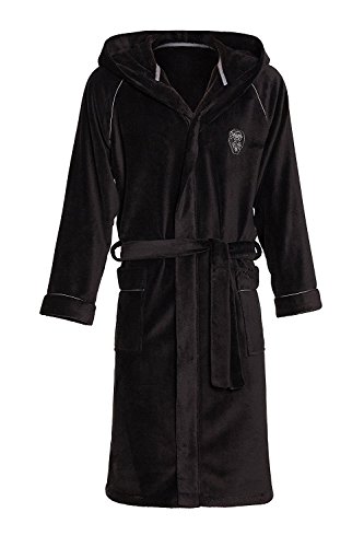Preisvergleich Produktbild LEVERIE hochwertiger und kuschelweicher Bademantel / Saunamantel für Herren mit Kapuze und praktischen Taschen, schwarz, Gr. 3XL