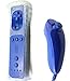 Produktbild Remote and Nunchuk Controller in Blue Red White Black Pink For Nintendo Wii Remote WII + FREE SILICONE COVER (Dark Blue)