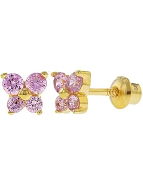 In Season Jewelry Baby Kinder - Schraubverschluss Ohrringe Schmetterling 925 Sterling Silber Rosa CZ Zirkonia...