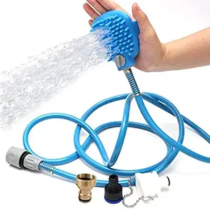 Concepta Pet Bathing Tool Massager Shower Cleaning Washing Sprayers with Brush, 2 in 1 Shower Sprayer and Scrubber Brush Massager, Dog/Cat Cleaning Washing Shower Pipe (Blue)