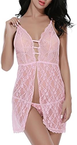 BMAKA Halter Lace Babydoll Lingerie Chemise Transparent Irregular Length Dress