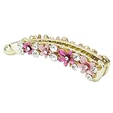 Women Lady 4.33" Rhinestone Crystal Flower Banana Hair Clip Ponytail Barrette