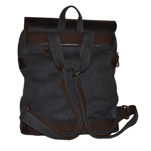 Canvas Leder Rucksack Backpack für Uni laptop Rucksack Reisetasche (dunkel grau) - 5