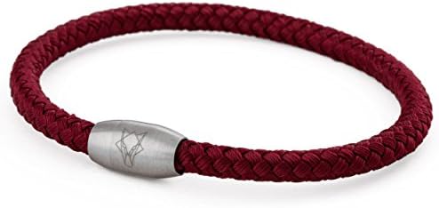 Akitsune Silva Nylon Bracelet - Bracelets Women Men Stainless Steel - Simple Bracelet Magnetic Clasp Matt Silver - wine red 18.5cm
