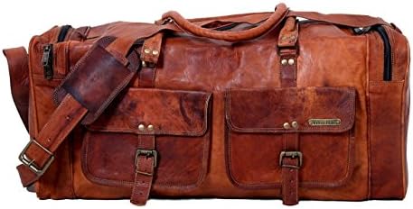 24 Inches Handmade Genuine Vintage Leather Large Travelling Duffel Weekend Bag - Free Surprise Gift