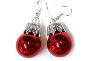 ‎MINIBLINGS Miniblings Weihnachtsbaumkugeln Weihnachtsbaumkugel Ohrringe Miniblings Christbaumkugel Baumkugeln - Handmade Modeschmuck I Weihnachten Xmas rot glänzend - Ohrhänger Ohrschmuck versilbert