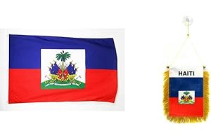 AZ FLAG Drapeau Haïti 150x90cm - Drapeau haïtien 90 x 150 cm Polyester léger & Fanion Haïti 15x10cm - Mini Drapeau haïtien 10 x 15 cm spécial Voiture - Bannière