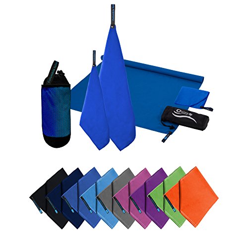 2er Set Reisehandtuch dark blue Mikrofaser Handtuch 70x140 cm + 30x50cm Sport-Handtuch saugfähig Badehandtuch (Dark Blue)