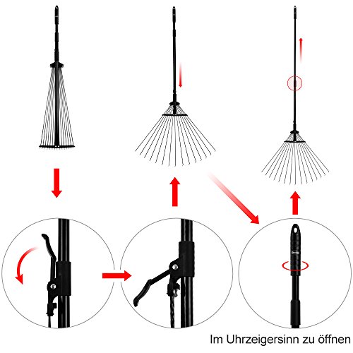 Rovtop Laubbesen Besen verstellbar Garten Laub-Rechen Arbeitsbreite 18cm bis 56cm 15 Zinken Max. 160cm Lang - 4