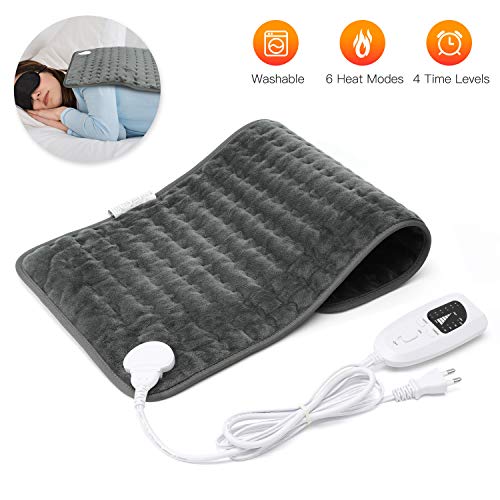 30 x 60cm Almohadilla Elèctrica de Calefacción con Función de Apagado Automático Lavable Máquina 5 Grados de Calefacción Terapéuticos Franela Suave Alivio del Dolor Muscular para Espalda Cuello Hombro