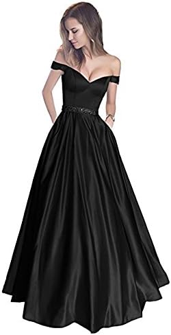 Baijinbai Women's A-Line Long Evening Prom Dreses Evening Dresses Prom Gowns Black UK12