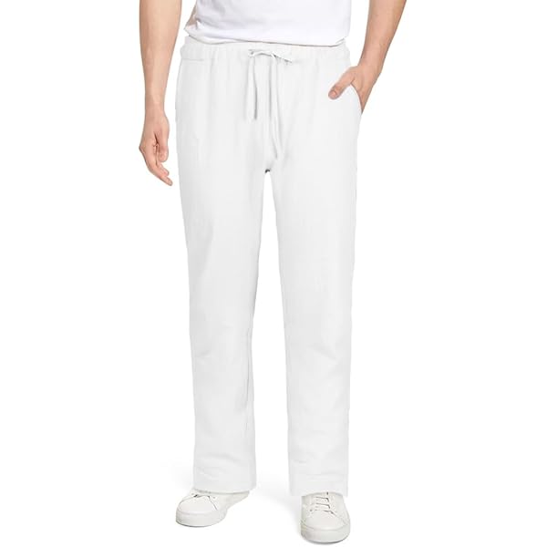 Homme Pantalon En Lin Pantalon Pantalon été Pantalon De Plage Cordon Taille Elastique Jambe Droite Plein Confort Respirable Casual Du Quotidien Vacanc P9576863