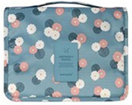 Eleidgs Toiletry Bag With hooks Waterproof Nylon Foldable Cosmetic Organizer Portable Makeup Carrying Case Travel Camping Wash Bag (Blue flower)
