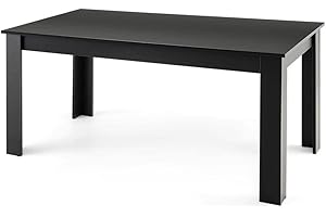 TANGZON 160 x 80cm Wooden Dining Table, 6-8 Seater Rectangular Kitchen Table with Non-slip Foot Pads & Wood Grains, Modern Dinner Table for Dining Room Living Room Office, Easy Assembly (Black)