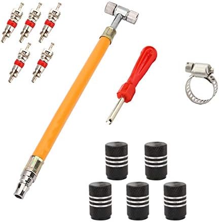 SENZEAL TYRE T TYRE INFLATION TYRE MANDREL AND TYRE REMOVER TOOL WITH 5X TYRE VALVE CAPS AND VALVE CORES FOR CAR, TRUCK, BIKE, MOTORCYCLE