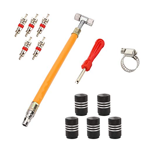 SENZEAL TYRE T TYRE INFLATION TYRE MANDREL AND TYRE REMOVER TOOL WITH 5X TYRE VALVE CAPS AND VALVE CORES FOR CAR, TRUCK, BIKE, MOTORCYCLE
